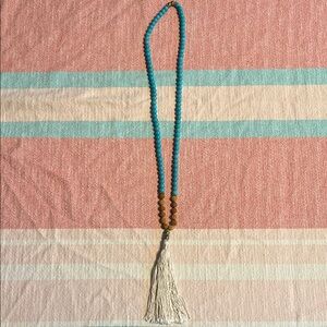 Turquoise and Cork Beaded Necklace with Tassel